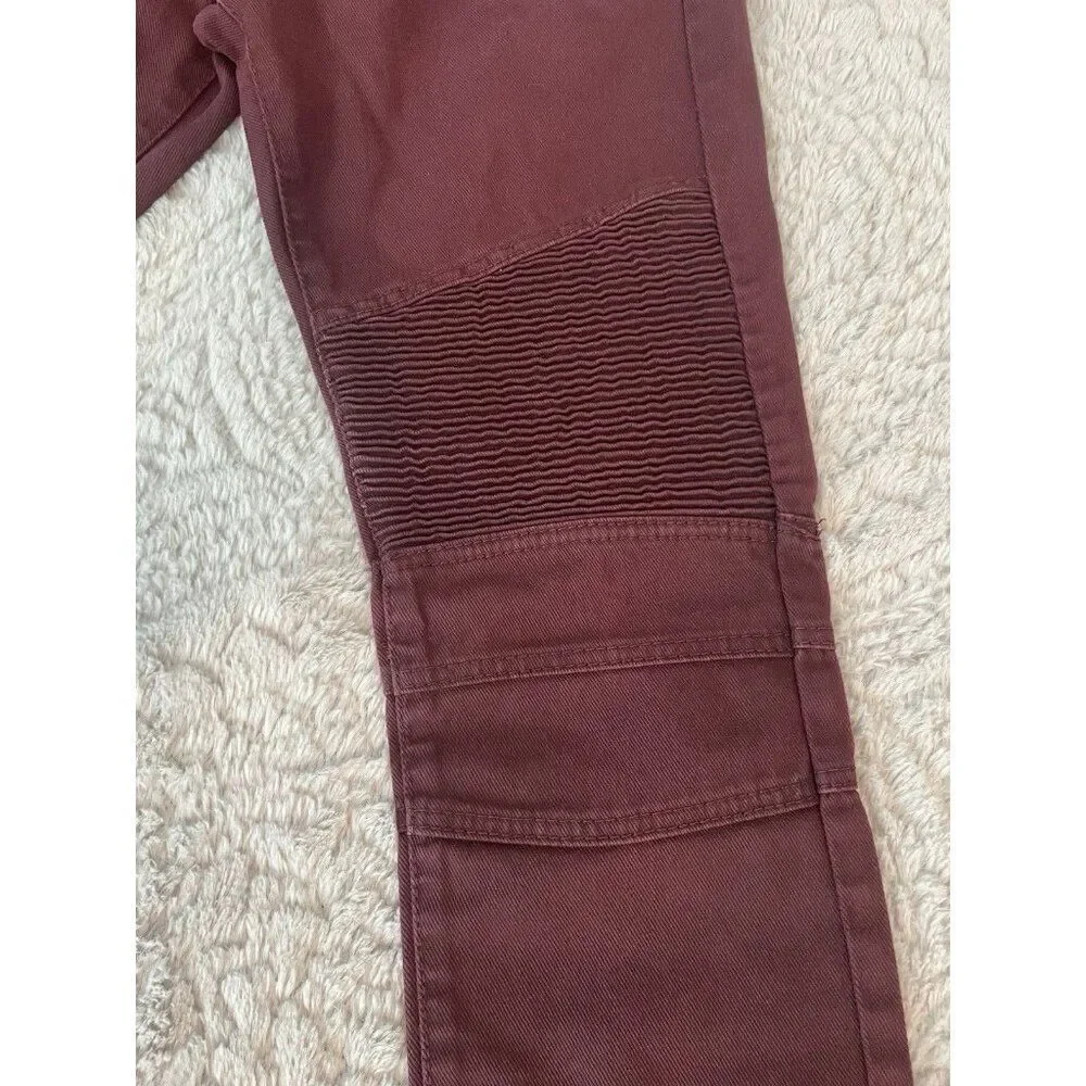 DNM Collection Moto Biker Pants Men’s 32 Burgundy Slim Fit Stretch Jeans